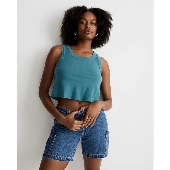 MADEWELL Womens Boxy-Crop Tank Top XXS Coastal Sea Blue Softfade Cotton NWT - Picture 1 of 11